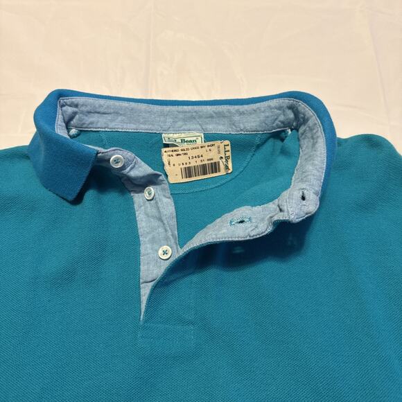 Vintage L.L. Bean Polo Shirt Men’s Large Teal Blue 100% Cotton Made in USA - NWT - Picture 4 of 10